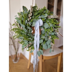 Wianek naturalny na drzwi Eukaliptus i Nawłoć - polska mimoza 45 cm